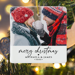 God jul Familj/par Namn 2-foto Julgransprydnad Keramik