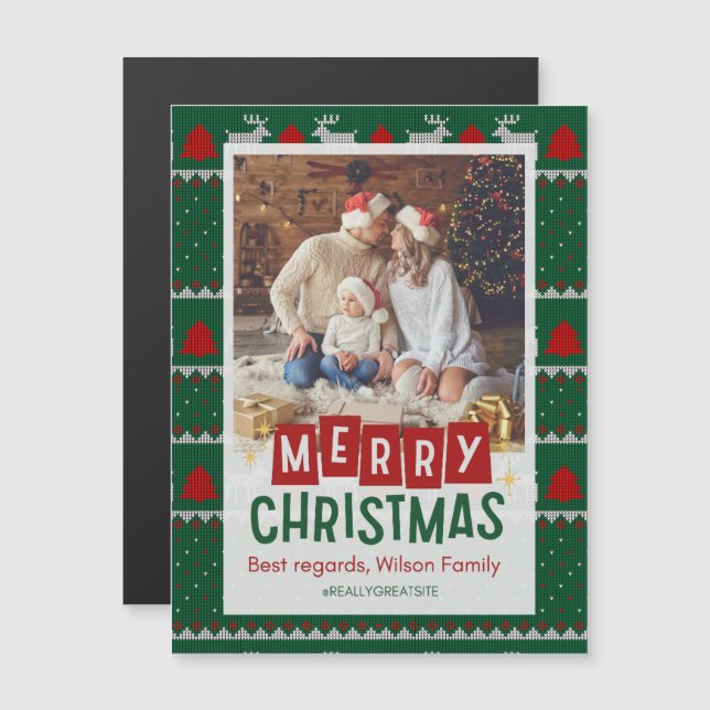 God Jul familj Tunn Magnetisk Kort (Fram/baksida)