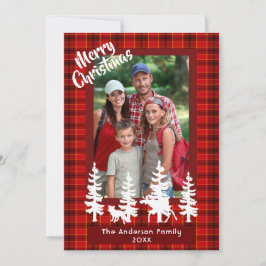 God jul familjefärg, rödbetad skog julkort