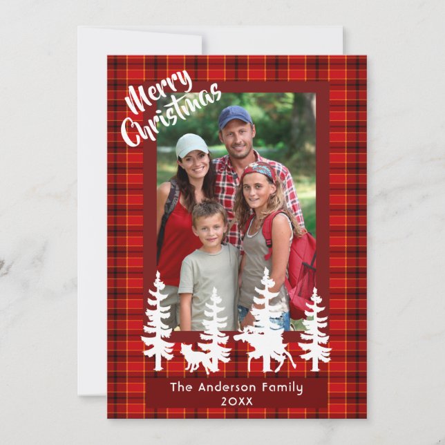 God jul familjefärg, rödbetad skog julkort (Framsida)