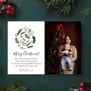 God Jul Familjefoto Blommig Boll Röd Grön Julkort