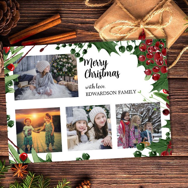 God jul familjefoto collage magnetisk kort (Create your own Merry Christmas family photo collage magnetic card.)