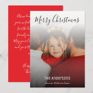 God Jul Familjefoto Enkel Röd Julkort