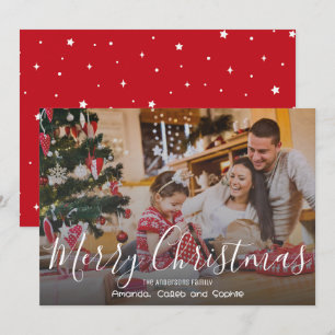 God Jul Familjefoto Enkla Röda Stjärnor Julkort