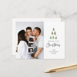 God jul, familjefoto för Julafton Träd Vykort