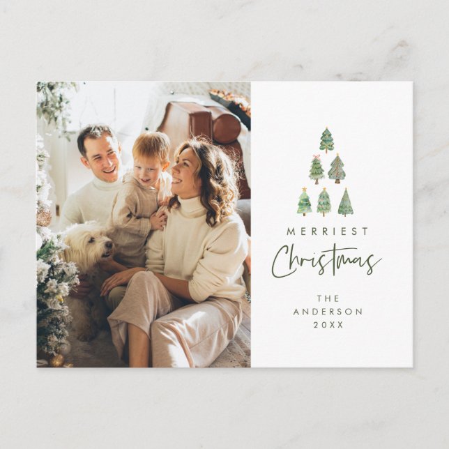 God jul, familjefoto för Julafton Träd Vykort (Framsida)