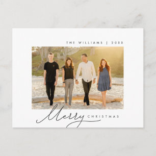 God jul, familjefoto, minimalistiskt skript vykort