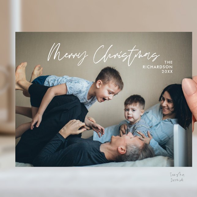 God Jul Familjefoto Modern Minimalism Vykort (Merry Christmas Family Photo Modern Minimal Postcard)