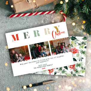 God Jul Familjekollage Färgrik typografi Julkort