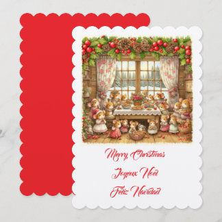 God Jul familjemöss illustration Inbjudningar