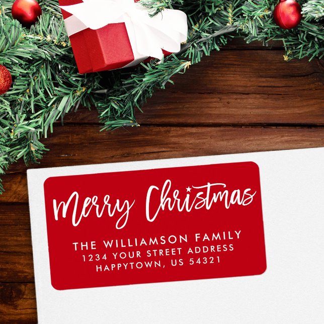 God jul-familjen för penselstjärnor adressetikett (Customize to change background color.)