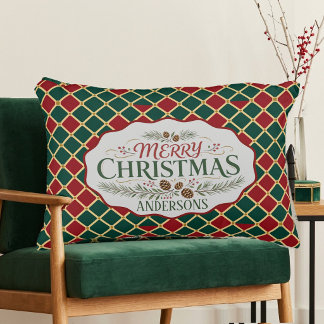 God Jul Familjenamn Tartan Rutig Vintage Prydnadskudde