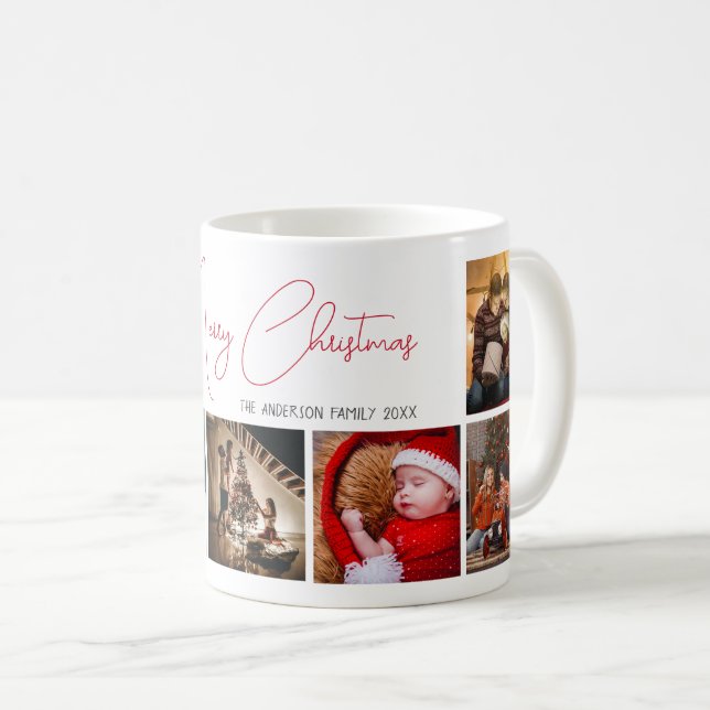 God jul-familjens fotoröda dekorationstext kaffemugg (Framsida höger)