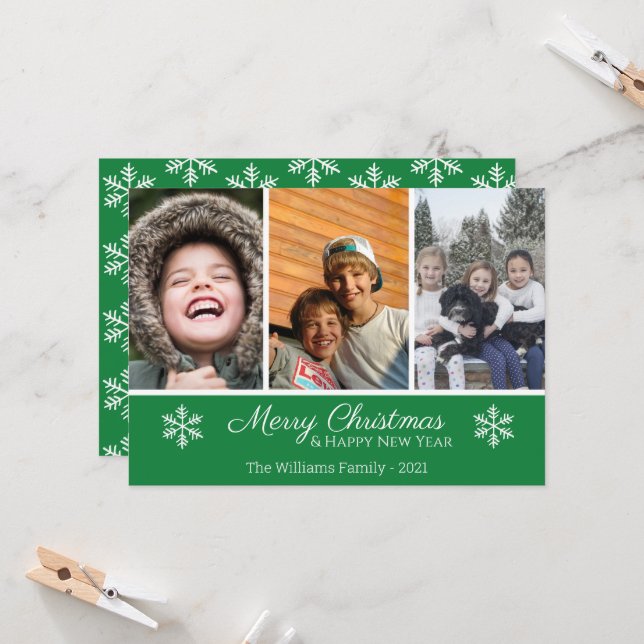 God jul Family 3 Photo Snowflake (Fram/Back In Situ)