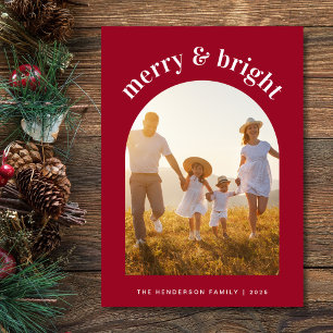 God jul Family Arched Photo Red Julkort