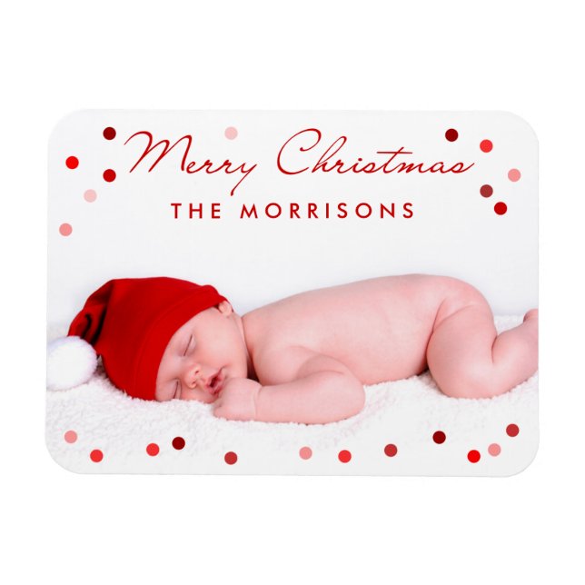 God jul Family Baby med röda prickar Magnet (Horisontell)