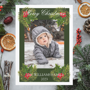 God jul Family Baby Photo Watercolor Julkort