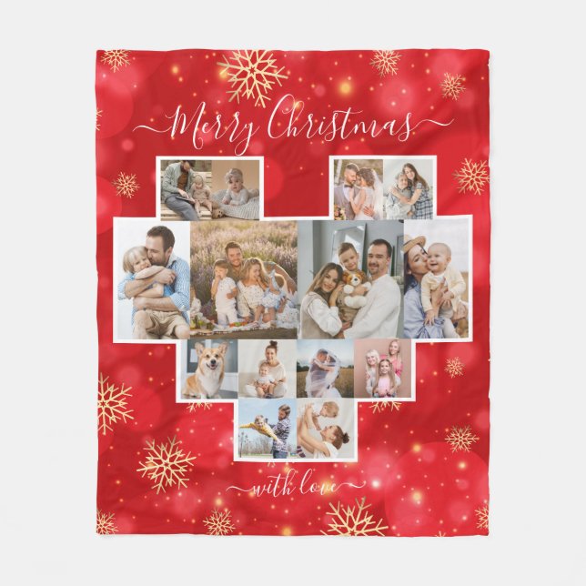 God jul Family Heart Modern Photo Collage Fleecefilt (Framsidan)