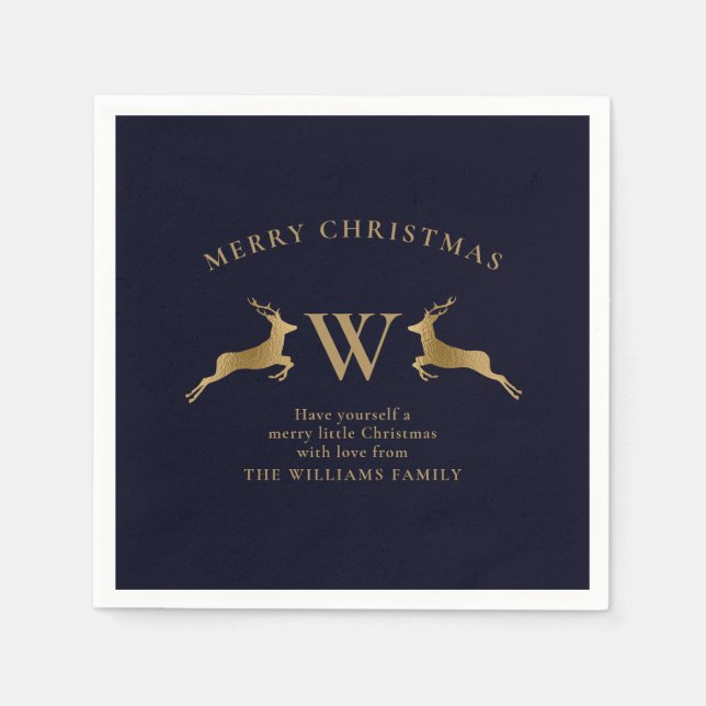 God jul Family Monogram Guld Hjort Pappersservett (Framsidan)