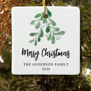 God jul Family Namn Elegant Botanical Julgransprydnad Keramik