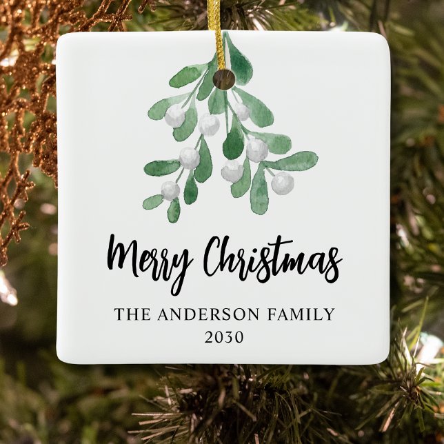 God jul Family Namn Elegant Botanical Julgransprydnad Keramik (Skapare uppladdad)