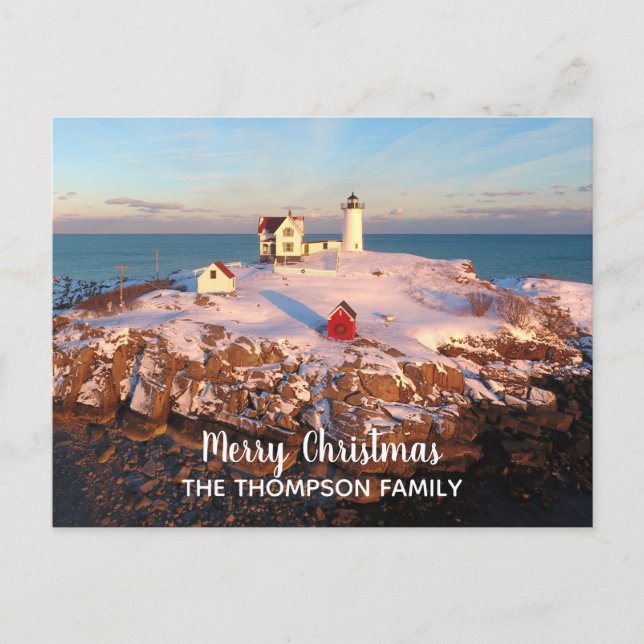 God jul Family Namn Nubble Lighthouse Vykort (Framsida)