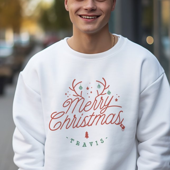 God jul Family Namn Reindeer Helgdag Lång Ärmad Tröja (Merry Christmas Family Name Reindeer Holiday Sweatshirt)