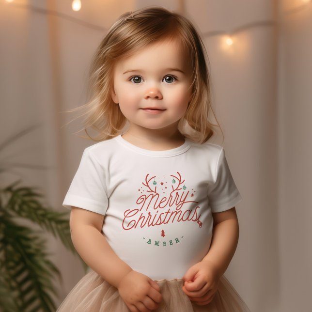 God jul Family Namn Reindeer Helgdag T Shirt (Merry Christmas Family Name Reindeer Holiday Toddler T-shirt)