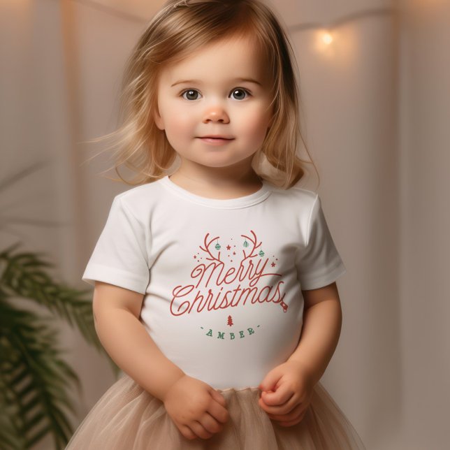 God jul Family Namn Reindeer Helgdag T Shirt (Merry Christmas Family Name Reindeer Holiday Toddler T-shirt)