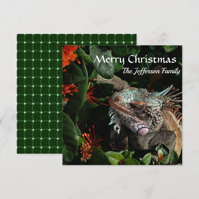 God jul Family Pet Iguana Anpassningsbar Card (Fram/baksida)
