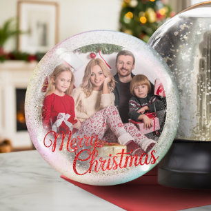 God jul Family Photo Anpassningsbar Snö Globe Julkort