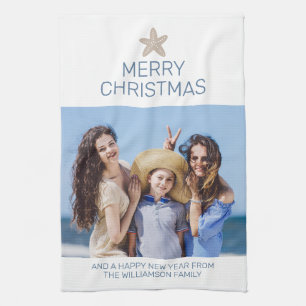 God jul Family Photo Coastal Kökshandduk