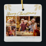 God jul Family Photo Collage Botanical Julgransprydnad Keramik<br><div class="desc">God jul-familjens multifoto med ett meddelande som du enkelt kan anpassa genom att klicka på knappen "Anpassa"</div>