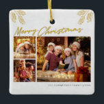 God jul Family Photo Collage Botanical Julgransprydnad Keramik<br><div class="desc">God jul-familjens multifoto med ett meddelande som du enkelt kan anpassa genom att klicka på knappen "Anpassa"</div>