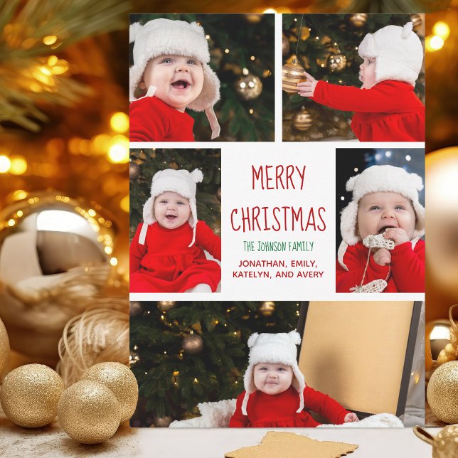 God jul Family Photo Collage Cute Modern Julkort (Skapare uppladdad)
