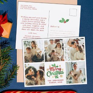 God jul Family Photo Collage Festive Berry Vykort