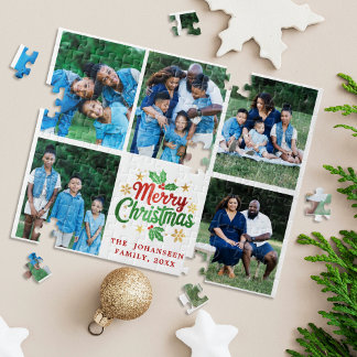 God jul Family Photo Collage Festive Games Pussel