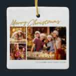 God jul Family Photo Collage Julgransprydnad Keramik<br><div class="desc">God jul-familjens multifoto med ett meddelande som du enkelt kan anpassa genom att klicka på knappen "Anpassa"</div>