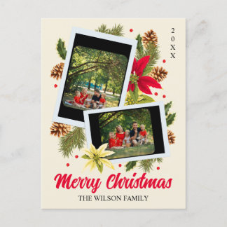 God jul Family Photo Collage Red Flower Helg Vykort