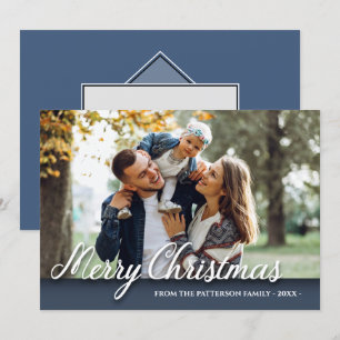 God jul Family Photo Elegant Modern Blue Kort