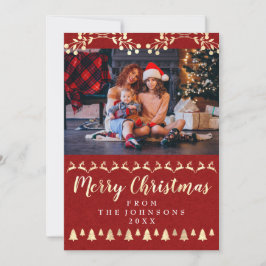 God jul Family Photo Golden Rustic Classy Julkort