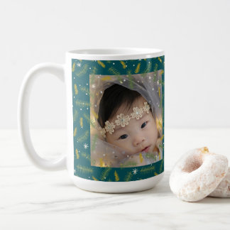 God jul Family Photo Grönt Ram Kaffemugg