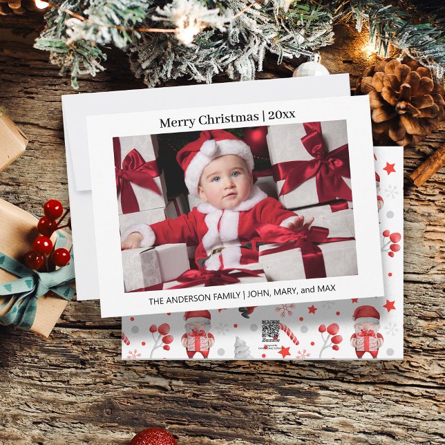 God jul Family Photo Jultomten Julkort (Cute Christmas photo greeting card.)