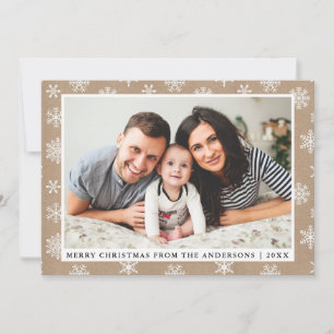 God jul Family Photo Kraft Snowflake Julkort