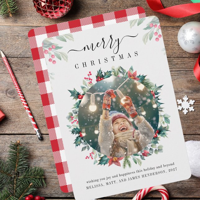 God jul Family Photo Mistletoe Berries Julkort (Merry Christmas Family Photo Mistletoe Berries Holiday Card)