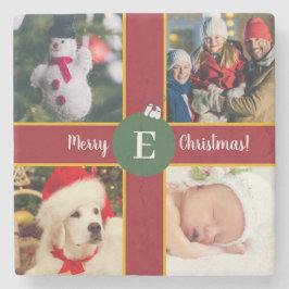 God jul Family Photo Red Grönt Monogram Stenunderlägg