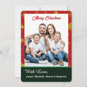 God jul Family Photo Red Guld Elegant Julkort