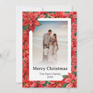 God jul Family Photo Red Poinsettia Flower Julkort