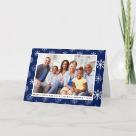 God jul Family Photo Snöflingor Blue Helgkort