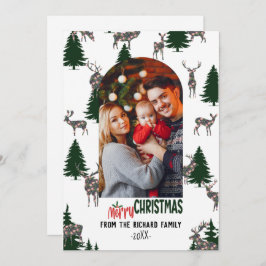 God jul Family Photo Träd Hjort Julkort